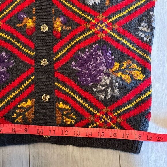 Vintage wool blend oversized knit cardigan plaid floral textured - Picture 12 of 13